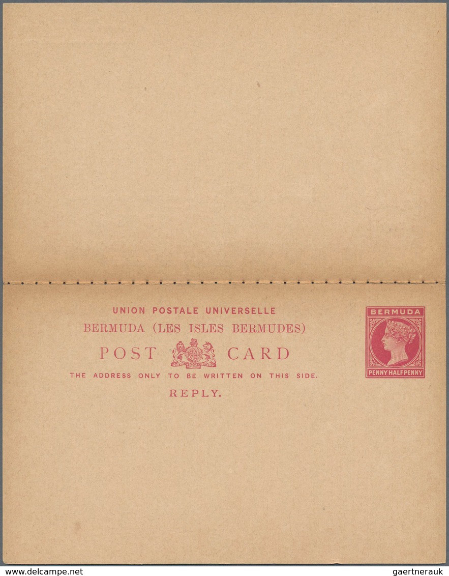 Bermuda-Inseln: 1893 Postal Stationery Card With Reply One Penny Black On Penny Half Penny Red, No O - Bermuda