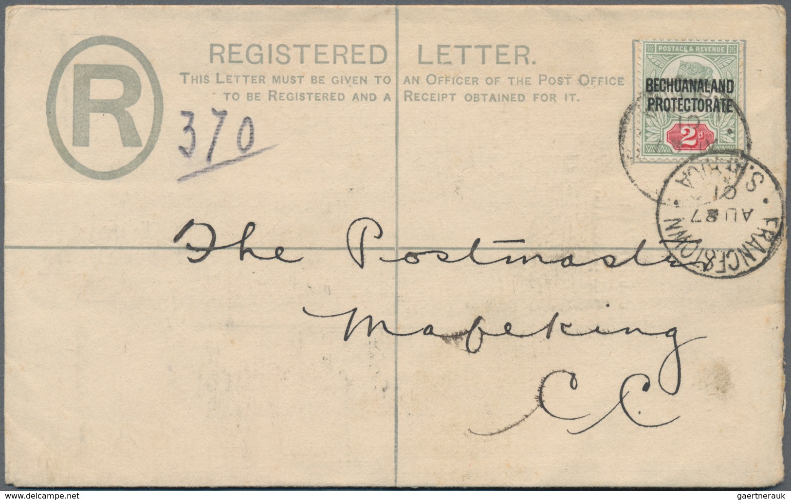 Betschuanaland: 1901 (27.8.), Registered Letter CoGH QV 4d. Blue Uprated With QV 2d. Grey-green/carm - 1885-1964 Herrschaft Von Bechuanaland