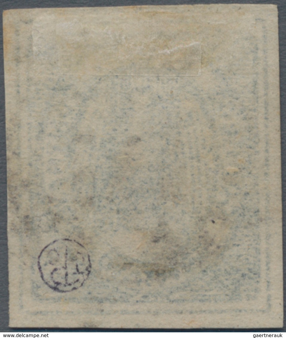 Bolivien: 1868, Condor 50 C. Bluewith Black Postmark, Full Margins All Around, Signed. (Scott 6). ÷ - Bolivia