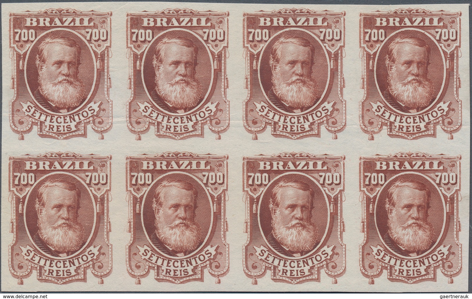Brasilien: 1878-79, 700 R. Red-brown Imperf Block Of Eight On White Wove Paper, Very Fine And Fresh - Other & Unclassified