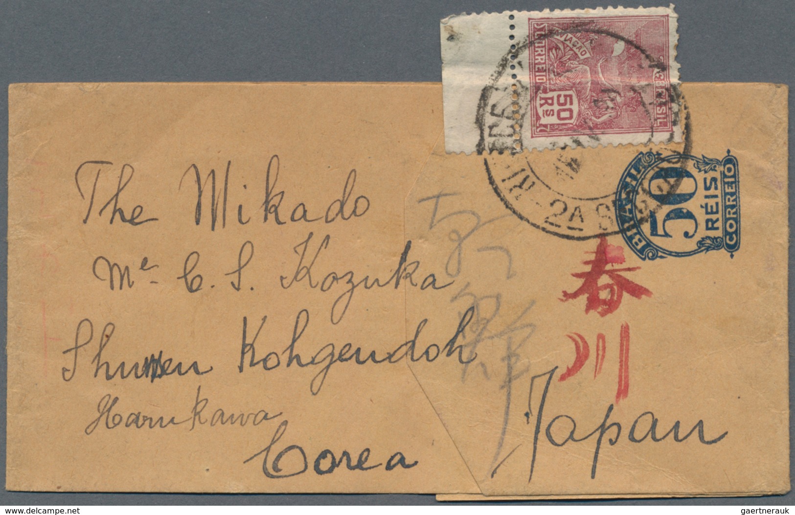 Brasilien: 1926/30, To Korea: Two Registered Covers From Pernambuco (endorsed "Pelo ALMANZORRA") Res - Andere & Zonder Classificatie