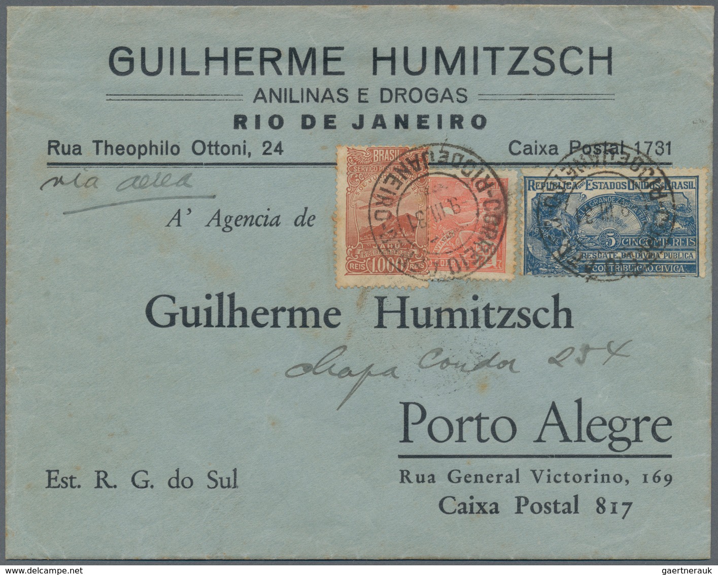 Brasilien: 1931, SELO DE "CONTRIBUICAO CIVICA", 5 Reis Blue, Together With Brazil 200 Reis Rose-red - Andere & Zonder Classificatie
