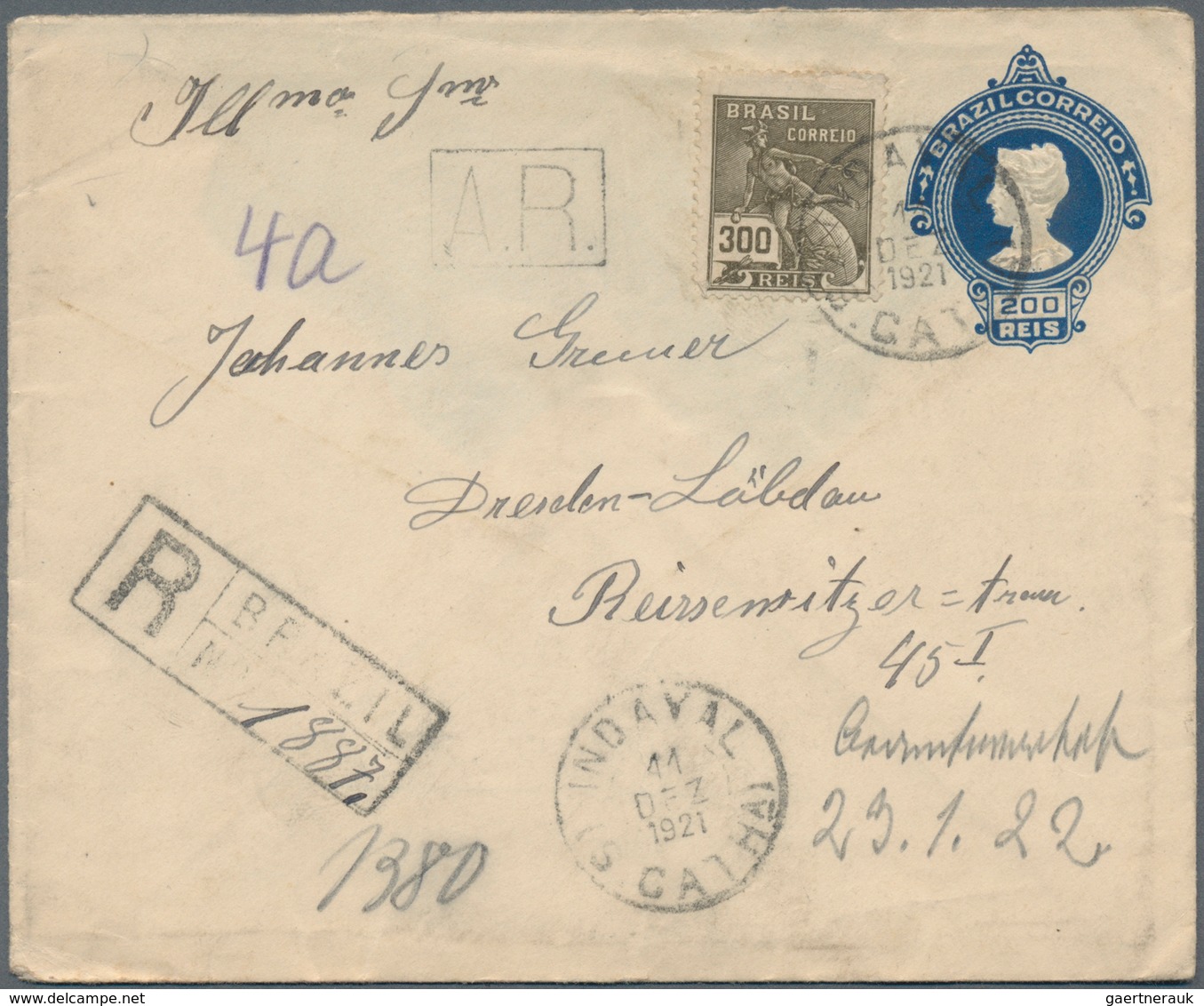 Brasilien - Ganzsachen: 1915/1921, Group Of Three 200 R Blue 'liberty Head' Postal Stationery Envelo - Ganzsachen