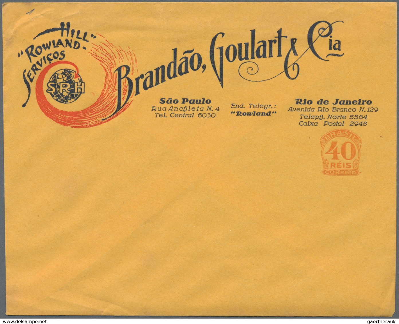 Brasilien - Ganzsachen: 1927, Stationery Advertising Letter 40 Reis "Hill Rowland Servicio Brandao, - Postal Stationery