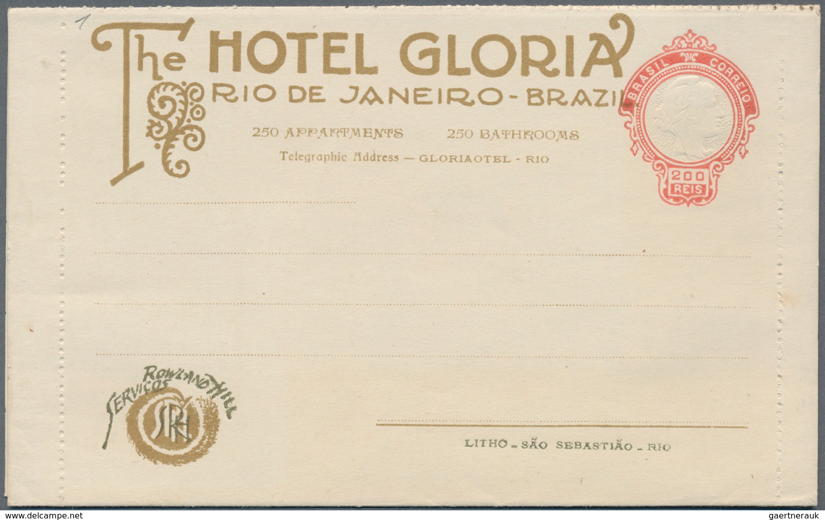 Brasilien - Ganzsachen: 1927, Stationery Advertising Letter Sheet 200 Reis "The Hotel Gloria, Rio De - Postwaardestukken