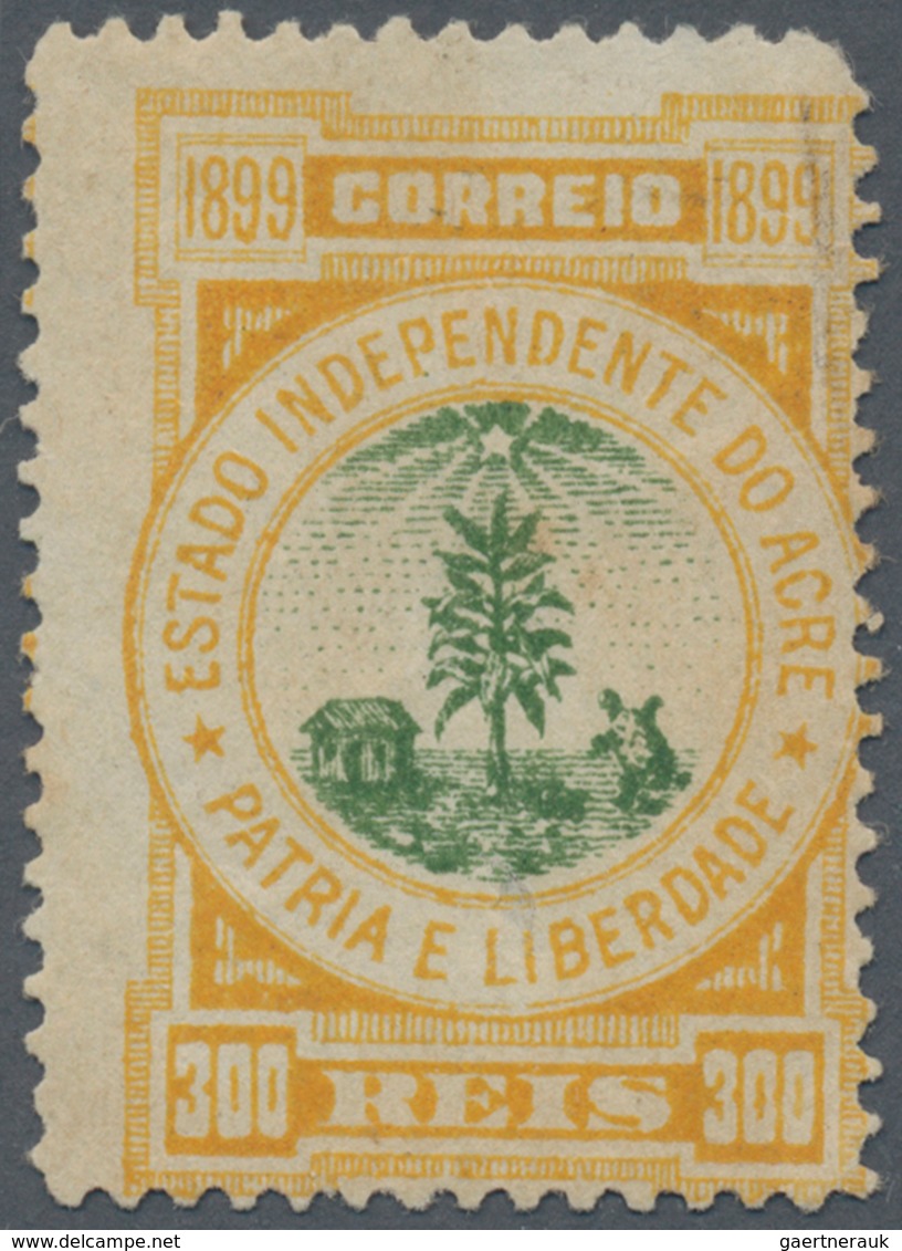 Brasilien - Besonderheiten: 1899, ESTADO INDEPENDENTE DO ACRE, 300 Reis Orange And Green, Mint Ungum - Sonstige & Ohne Zuordnung