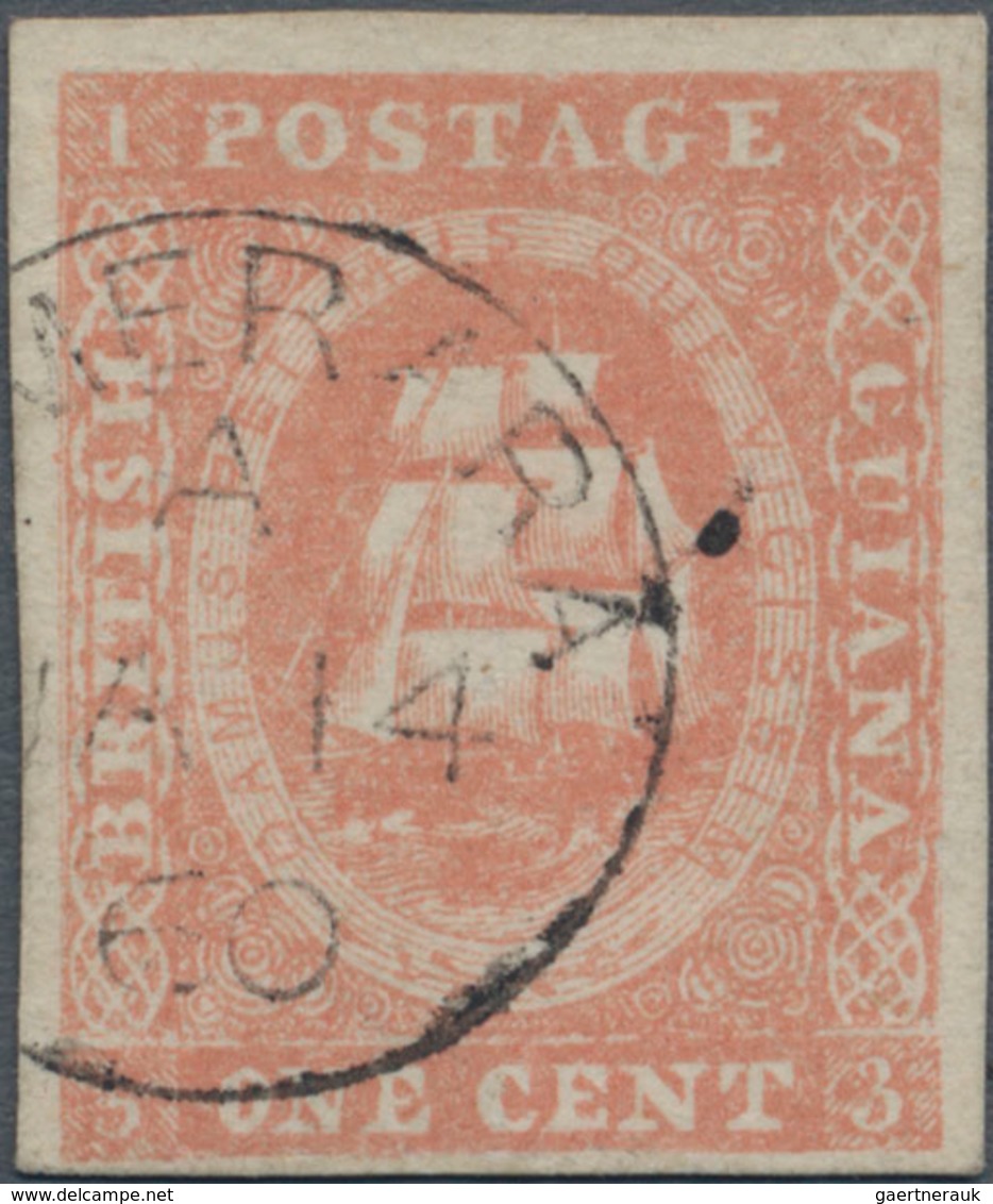 Britisch-Guyana: 1857, Ship Type Definitive 1c. Dull Red (type C) Imperforate With Good To Wide Marg - Brits-Guiana (...-1966)