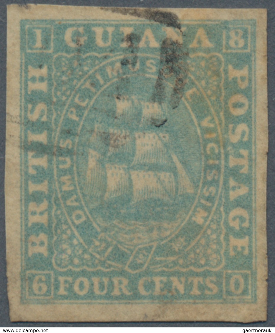 Britisch-Guyana: 1863, 4c Blue Imperforated Instead Of Perforated Cancelled With Thin Spot, Not List - Brits-Guiana (...-1966)