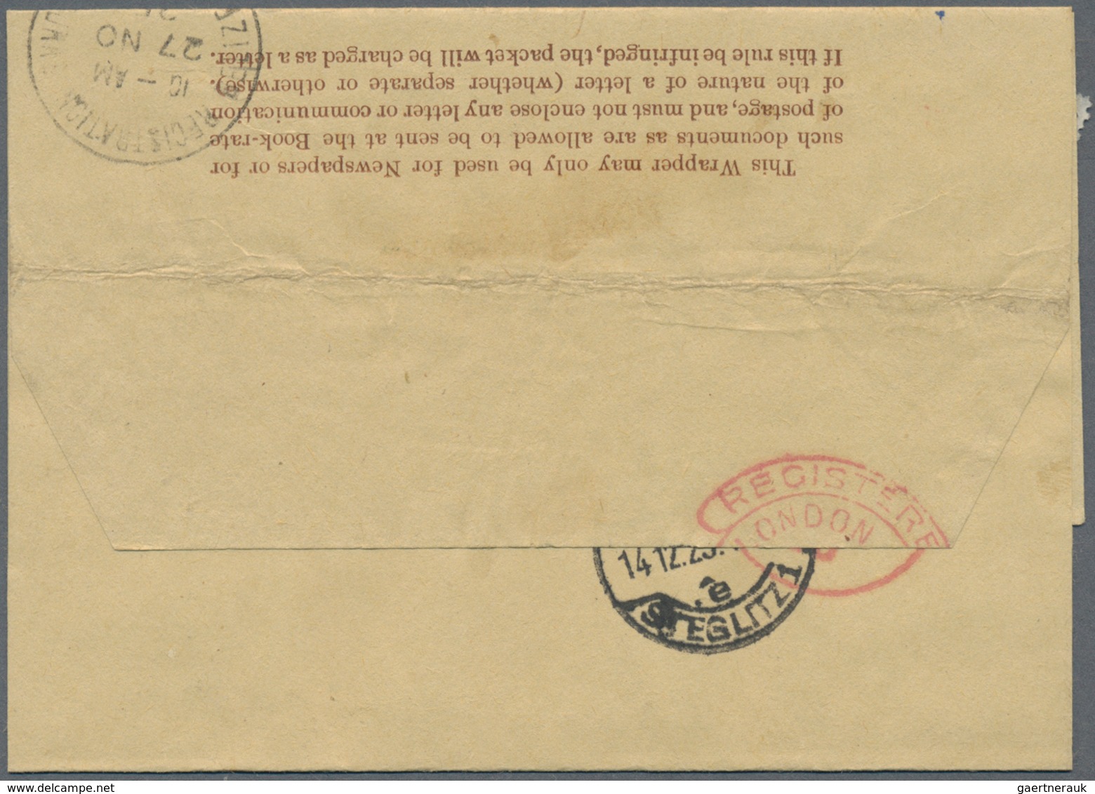 Britisch-Honduras: 1925 (27.11.), Wrapper KGV 2c. Brown Uprated With 5c. Ultramarine For Registered - Britisch-Honduras (...-1970)