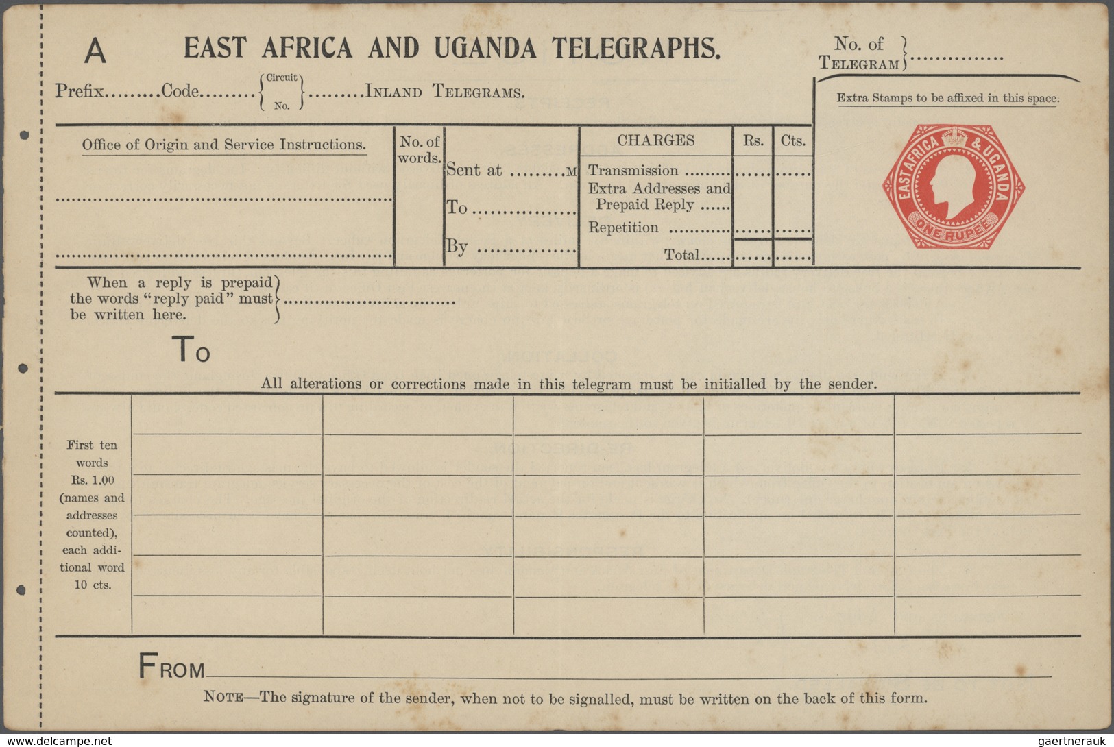 Britisch-Ostafrika Und Uganda - Ganzsachen: 1903 (ca.) Unused Postal Stationery Form For Telegraph A - Herrschaften Von Ostafrika Und Uganda