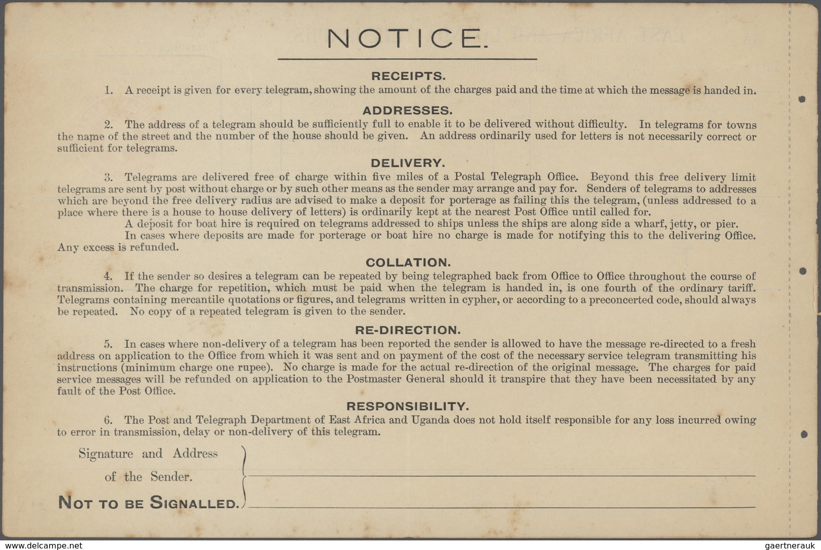 Britisch-Ostafrika Und Uganda - Ganzsachen: 1903 (ca.) Unused Postal Stationery Form For Telegraph A - Herrschaften Von Ostafrika Und Uganda