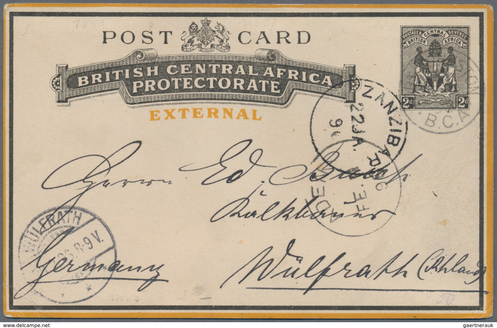 Britisch-Zentralafrika: 1896, Stat. Postcard 'Coat Of Arms' 2d. Black (EXTERNAL) Commercially Used F - Andere & Zonder Classificatie