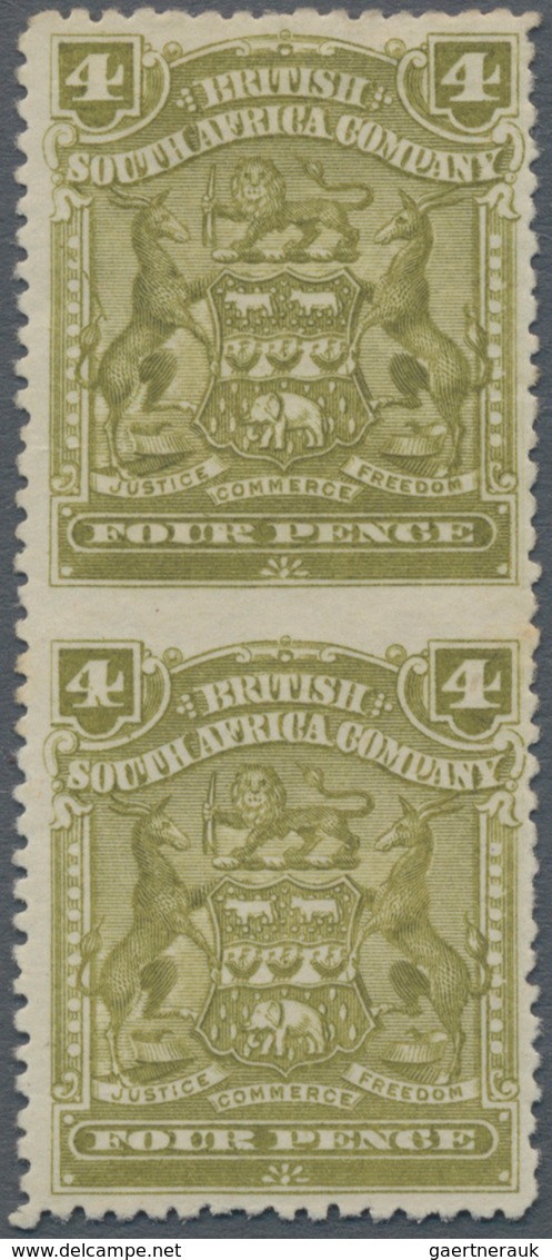 Britische Südafrika-Gesellschaft: 1898-1908 4d. Olive Vertical Pair, Variety IMPERFORATED BETWEEN, M - Non Classés