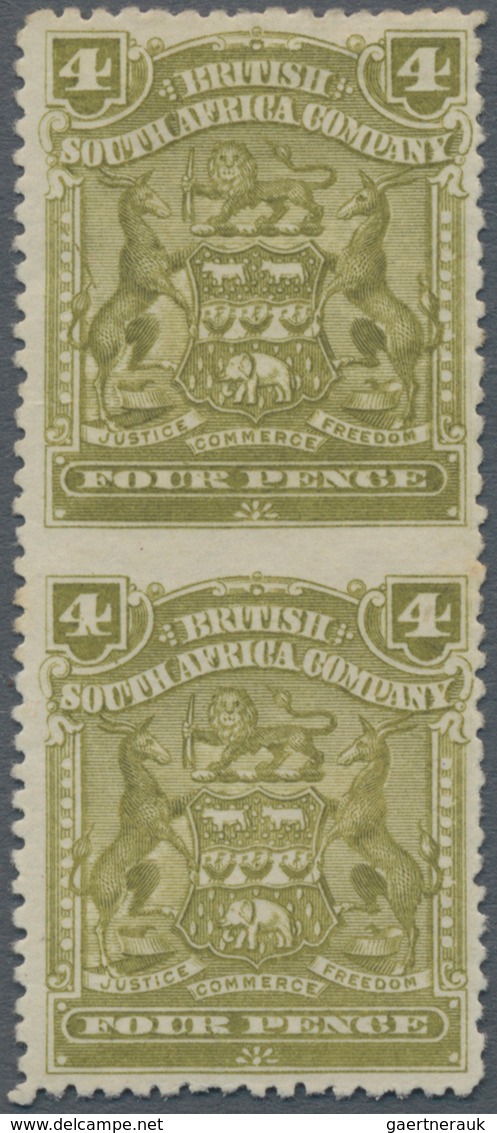 Britische Südafrika-Gesellschaft: 1898-1908 4d. Olive Vertical Pair, Variety IMPERFORATED BETWEEN, M - Unclassified