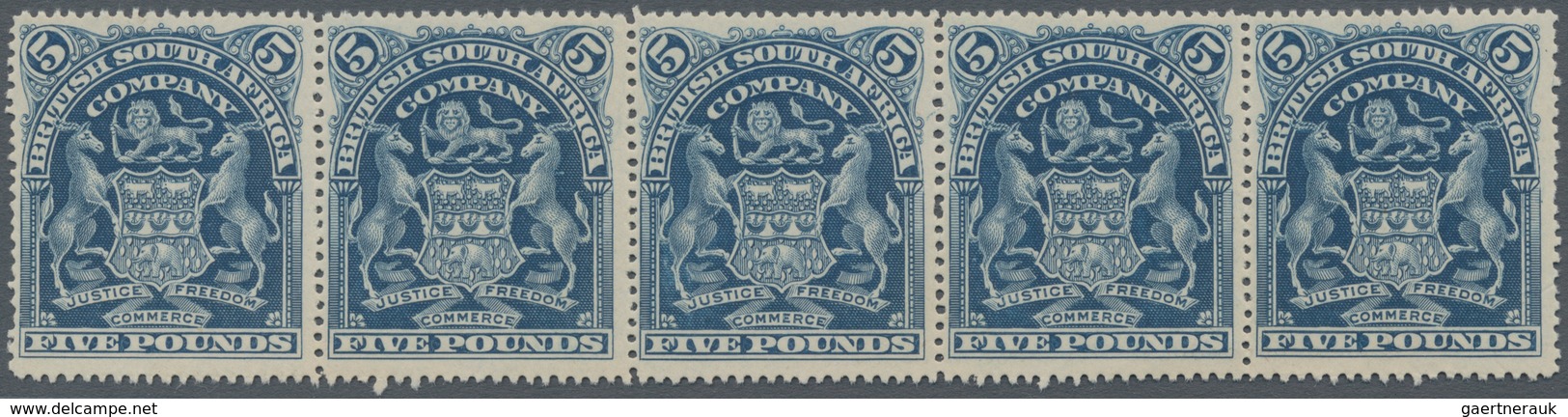 Britische Südafrika-Gesellschaft: 1901, £5 Deep Blue, Horizontal Strip Of Five, Unused Without Gum, - Zonder Classificatie