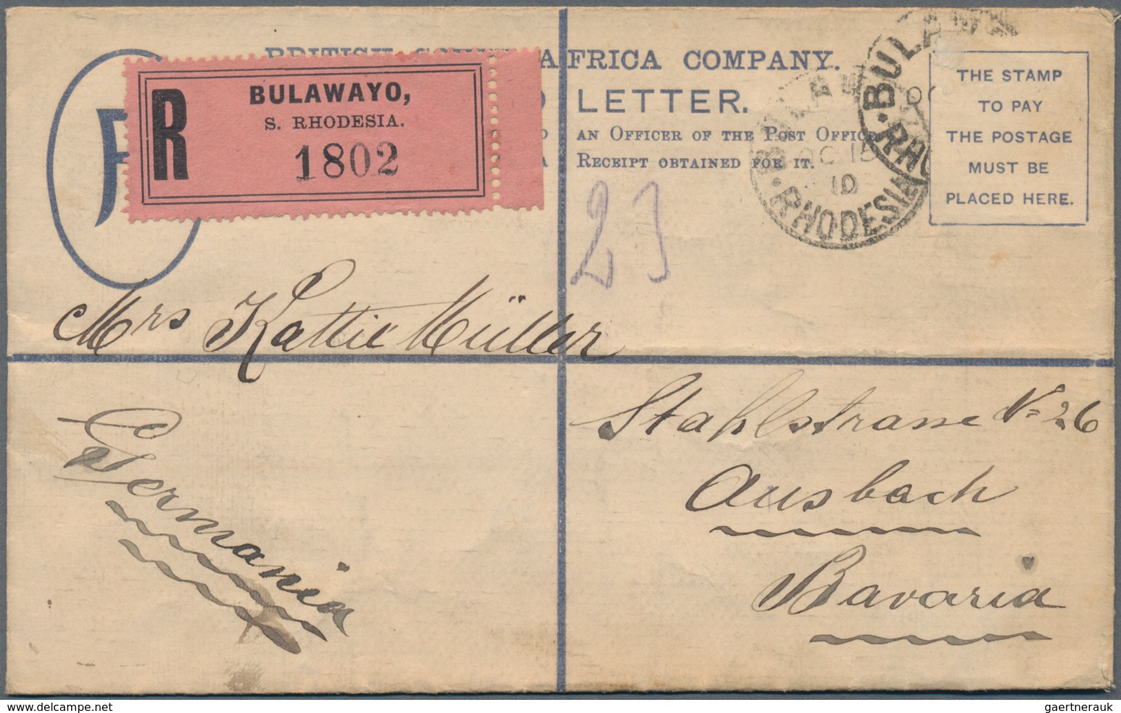 Britische Südafrika-Gesellschaft: 1909 Postal Stationery Registered Envelope 4d. Ultramarine With Cu - Zonder Classificatie