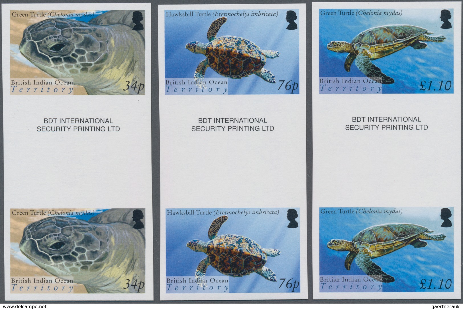 Britisches Territorium Im Indischen Ozean: 2005, Turtles Complete Set Of Six In Vertical IMPERFORATE - Other & Unclassified