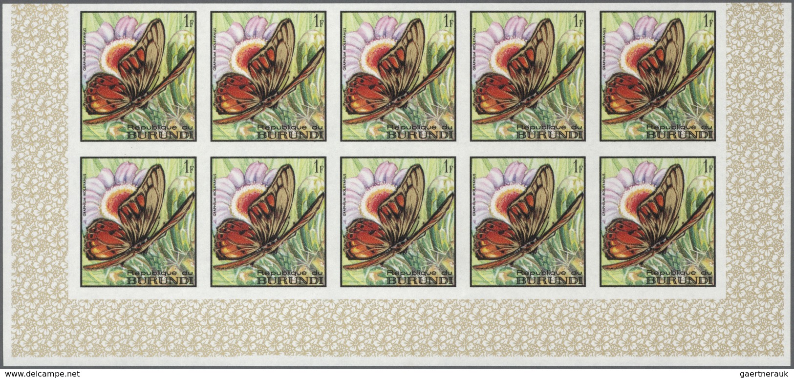 Burundi: 1968, Butterflies Complete Set Of 16 In IMPERFORATE Blocks Of Ten From Lower Margins, Mint - Nuovi