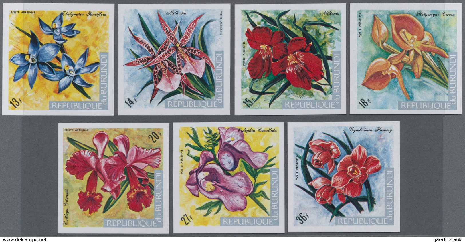 Burundi: 1973, Orchids Complete IMPERFORATE Set Of Seven Airmail Stamps, Mint Never Hinged And Scarc - Ongebruikt