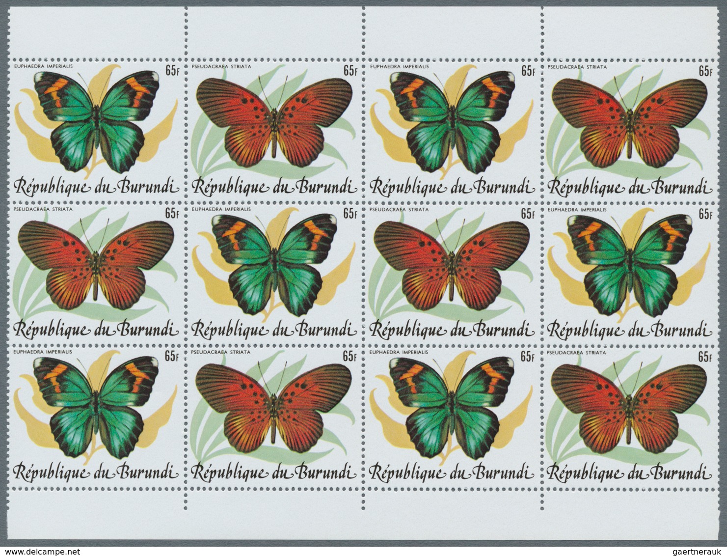 Burundi: 1984, Butterflies Complete Set Of 10 In Se-tenant Pairs In Blocks Of 12 (six Sets), Mint Ne - Ongebruikt