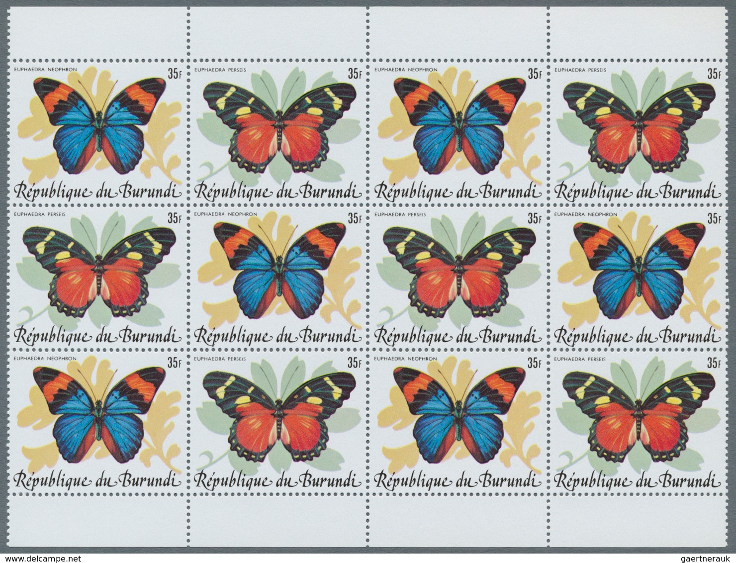 Burundi: 1984, Butterflies Complete Set Of 10 In Se-tenant Pairs In Blocks Of 12 (six Sets), Mint Ne - Ungebraucht