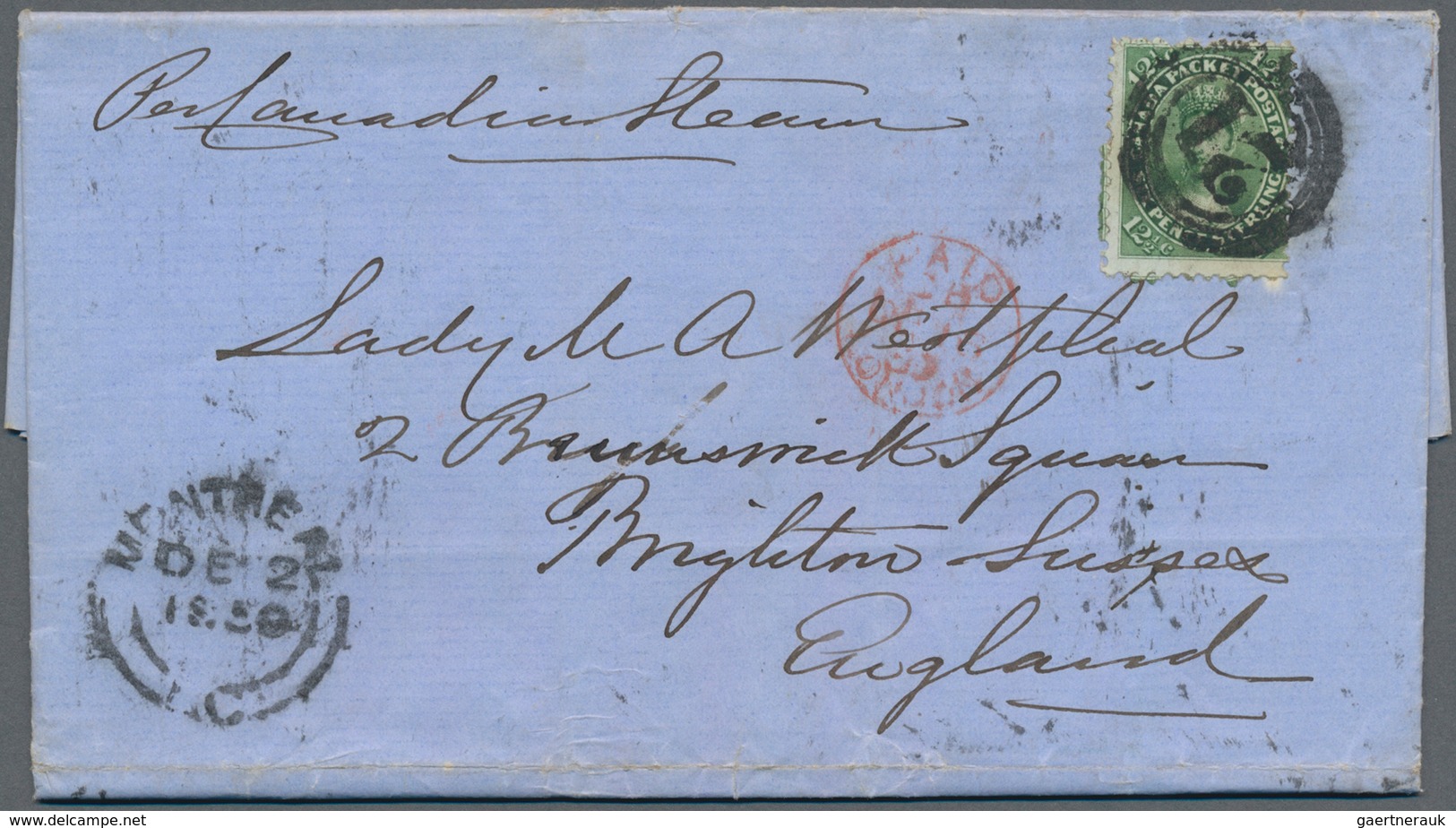 Canada - Colony Of Canada: 1859, QV 12½ C Blue-green Tied By Numeral "21" And Beneath "MONTREAL DE 2 - ...-1851 Vorphilatelie