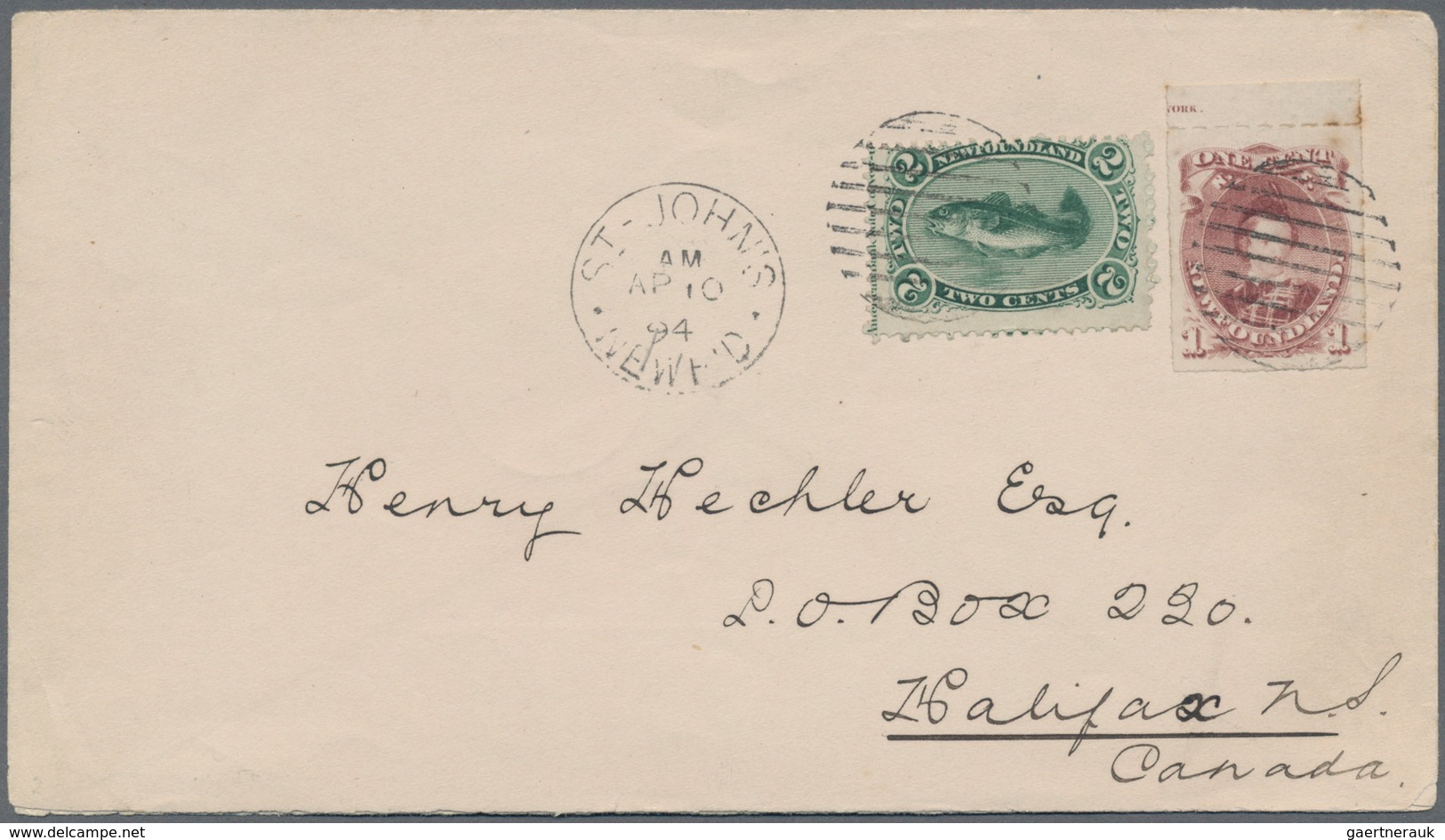 Neufundland: 1894, 2c. Bluish Green (showing Imprint At Left) And Rouletted Top Marginal 1c. Lake-pu - 1857-1861