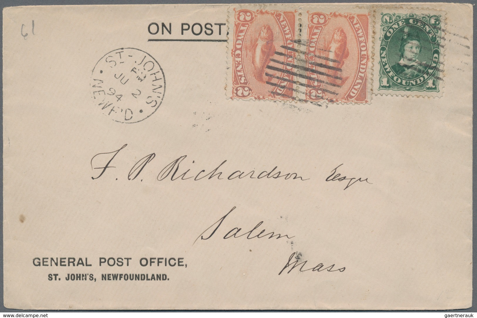 Neufundland: 1894/1895, Two Letters From ST.JOHN'S To Salem/USA Resp. Dublin/Ireland. - 1857-1861