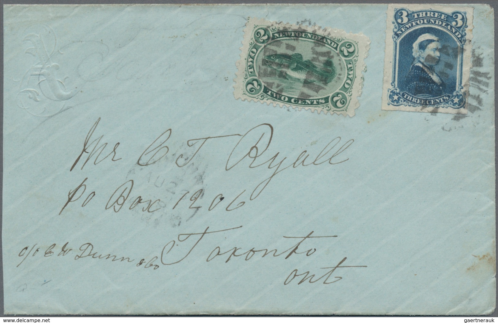 Neufundland: 1898, 2c. Bluish Green And Rouletted 3c. Blue On Cover From "ST.JOHN'S AU 2 98" To Toro - 1857-1861