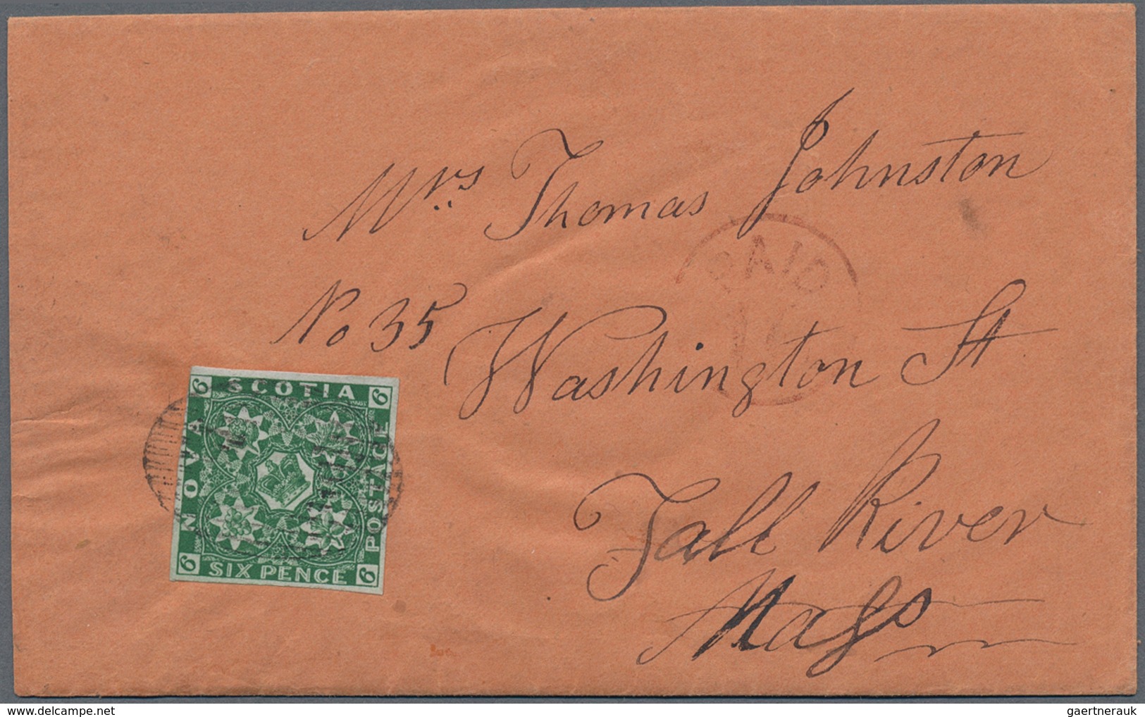 Neuschottland: 1860, 6d Deep Green With Full To Large Margins All Round, Tied To Cover By Black Oval - Brieven En Documenten