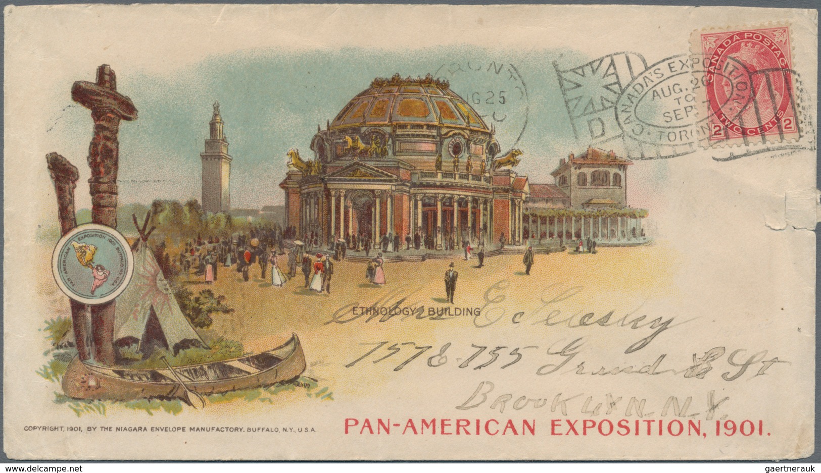 Kanada: 1901, "PAN-AMERICAN EXPOSITION" Cover With Color Lithograpy Franked With 2 C Red Cancelled W - Used Stamps