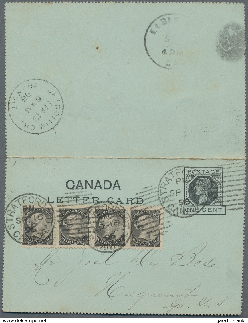 Canada - Ganzsachen: 1896, Two Postal Stationery Letter Cards 1c Black With Additional Franking Four - 1903-1954 De Koningen