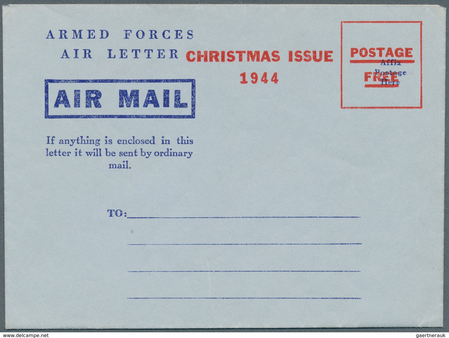 Canada - Ganzsachen: 1944, Armed Forces Air Letter With Red Overprint "CHRISTMAS ISSUE 1944 - POSTAG - 1903-1954 De Koningen