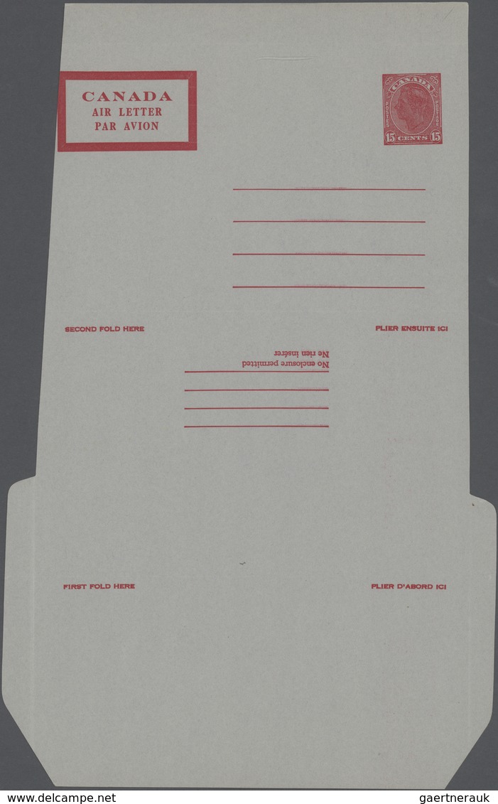 Canada - Ganzsachen: 1947 Unused And Unfolded Aerogram 15 Cents Carmine On Grey Paper, Manufacturing - 1903-1954 De Koningen