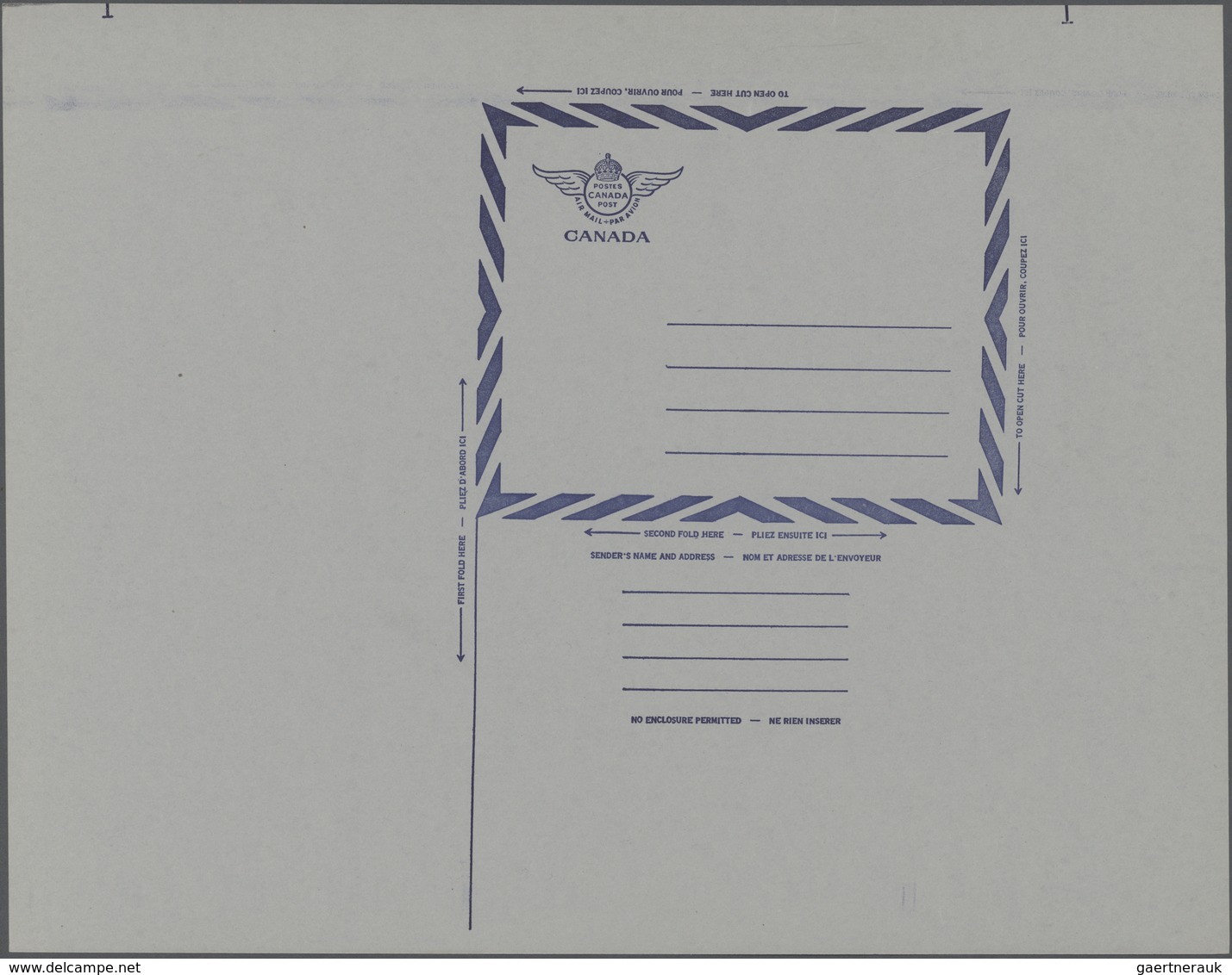 Canada - Ganzsachen: 1950 Unused And Unfolded Aerogram 10 Cents Blue On Grey Paper, Form Proof Witho - 1903-1954 De Koningen