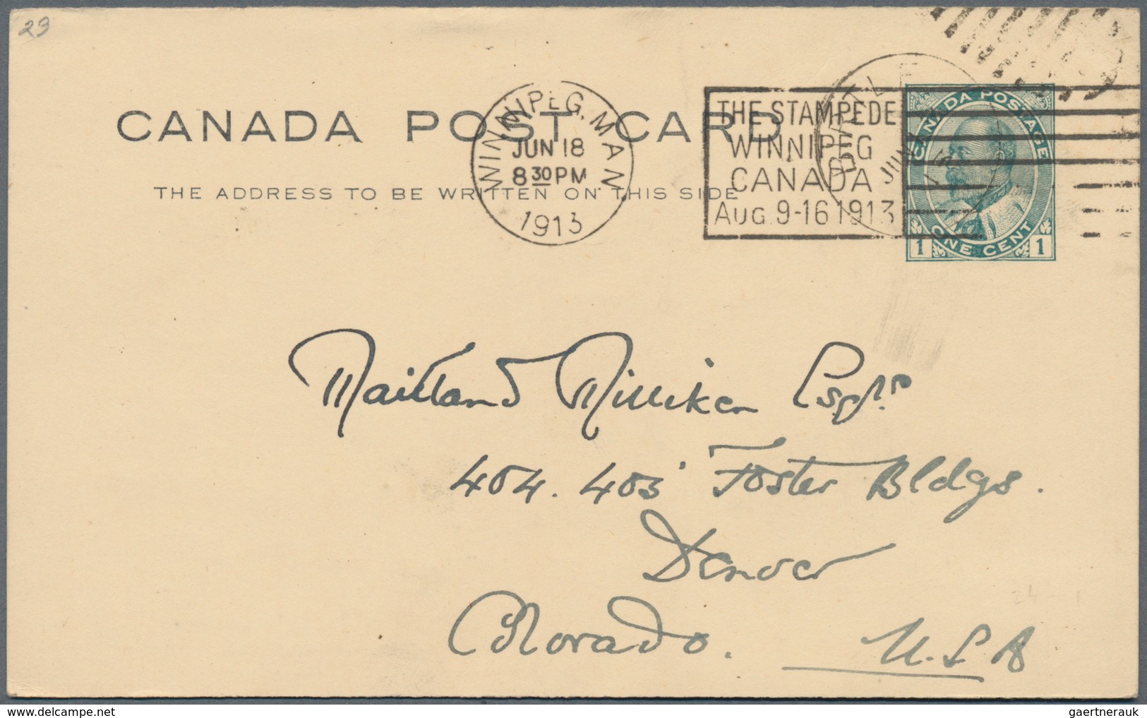 Canada - Stempel: 1913/1919, four postal stationery cards with special cancels: "THE STAMPED WINNIPE