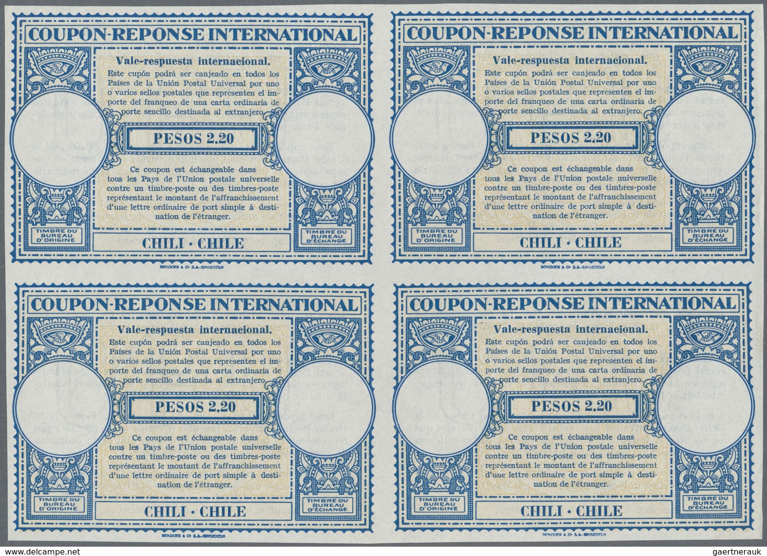 Chile - Ganzsachen: 1942/1953. Lot Of 2 Different Intl. Reply Coupons (London Type) Each In An Unuse - Chile