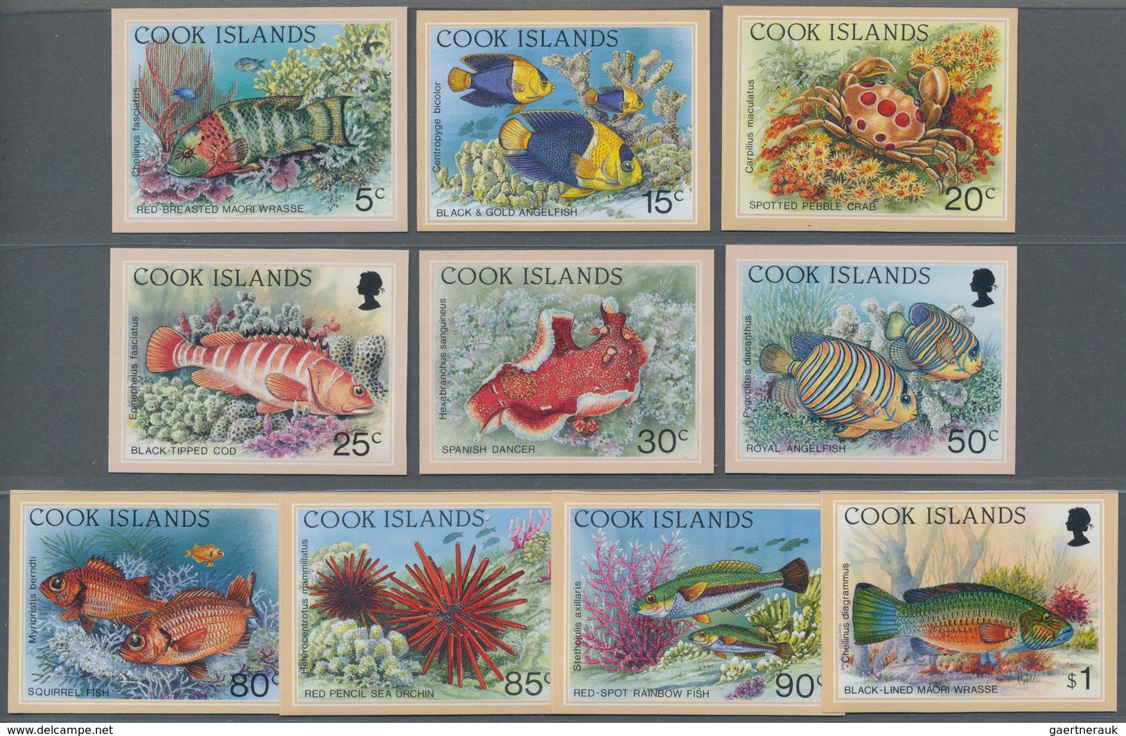 Cook-Inseln: 1994, Life On The Coral Reef Complete IMPERFORATE Set Of Ten (fishes, Crab Etc.), Mint - Cookeilanden