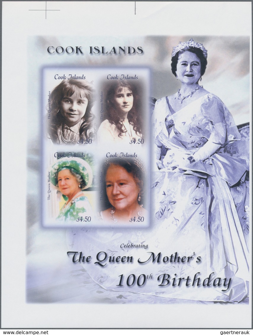 Cook-Inseln: 2000, 100th Birthday Of Queen Mum Complete Set Of Four In A Sheetlet And Additional The - Cookinseln