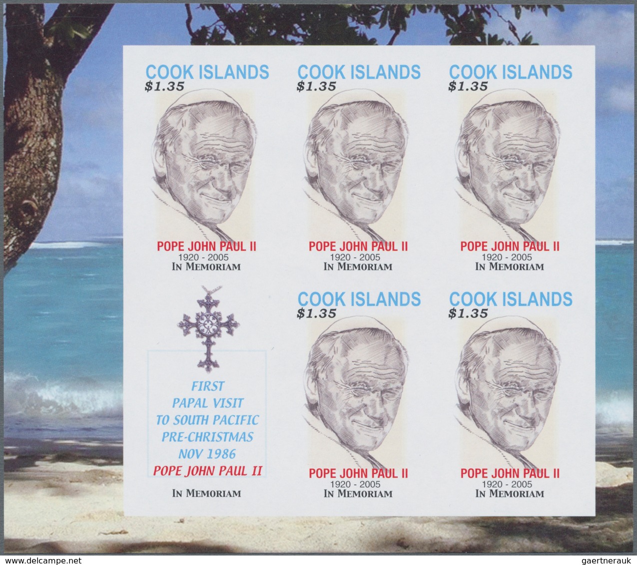 Cook-Inseln: 2005, Death Of Pope John Paul II $1.35 In An IMPERFORATE Sheetlet With Five Stamps And - Cook Islands