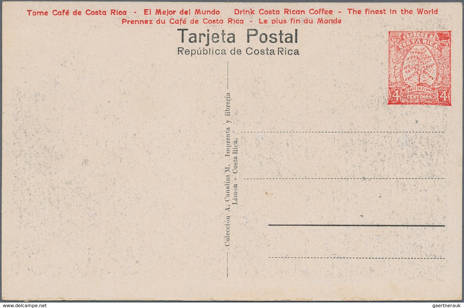 Costa Rica: 1923, Pictorial Stat. Postcard 4c. Red 'Coffee Plant' With Red Advert. 'Drink Costa Rica - Costa Rica