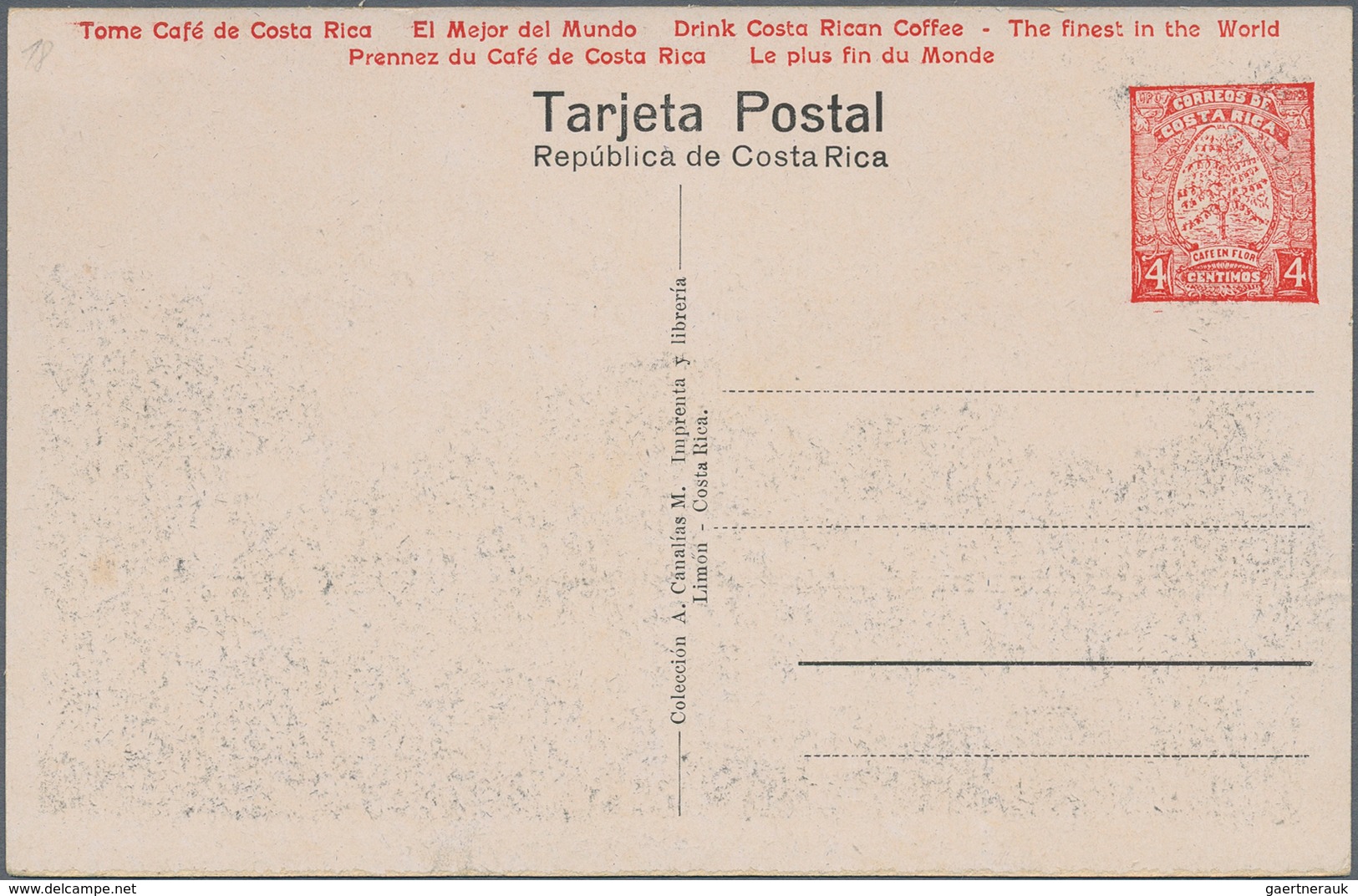 Costa Rica: 1923, Pictorial Stat. Postcard 4c. Red 'Coffee Plant' With Red Advert. 'Drink Costa Rica - Costa Rica