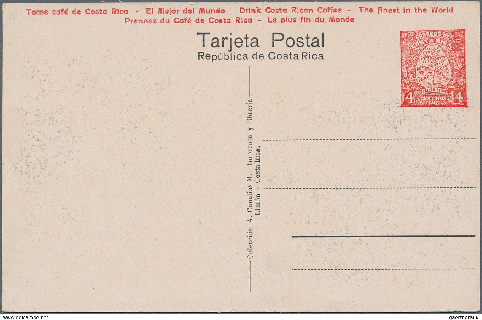 Costa Rica: 1923, Pictorial Stat. Postcard 4c. Red 'Coffee Plant' With Red Advert. 'Drink Costa Rica - Costa Rica