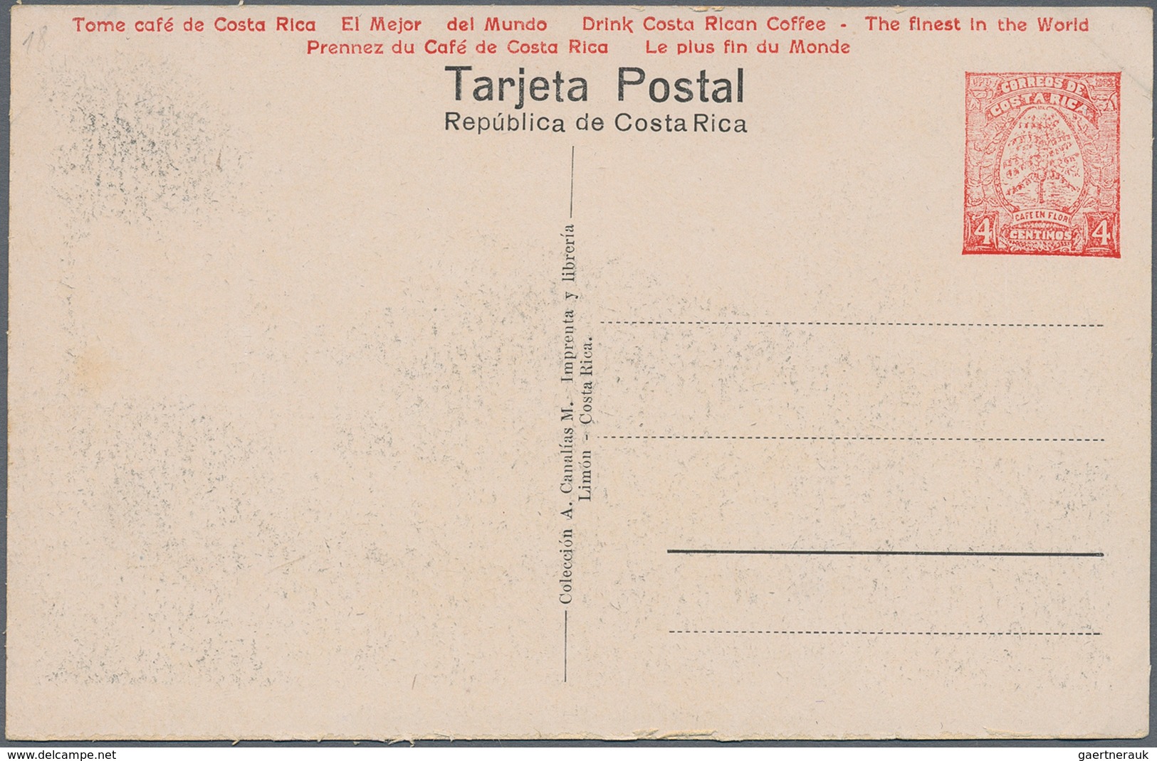 Costa Rica: 1923, Pictorial Stat. Postcard 4c. Red 'Coffee Plant' With Red Advert. 'Drink Costa Rica - Costa Rica