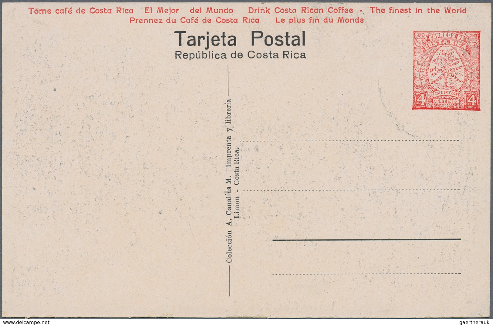 Costa Rica: 1923, Pictorial Stat. Postcard 4c. Red 'Coffee Plant' With Red Advert. 'Drink Costa Rica - Costa Rica