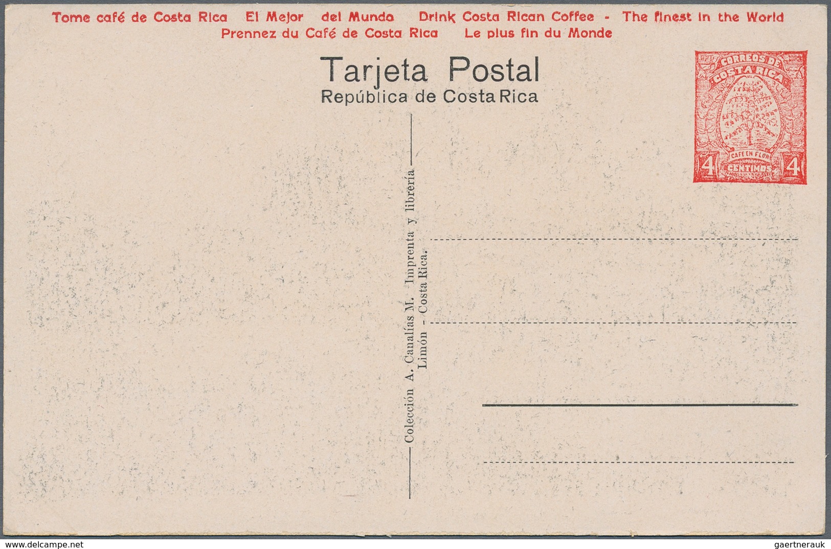 Costa Rica: 1923, Pictorial Stat. Postcard 4c. Red 'Coffee Plant' With Red Advert. 'Drink Costa Rica - Costa Rica