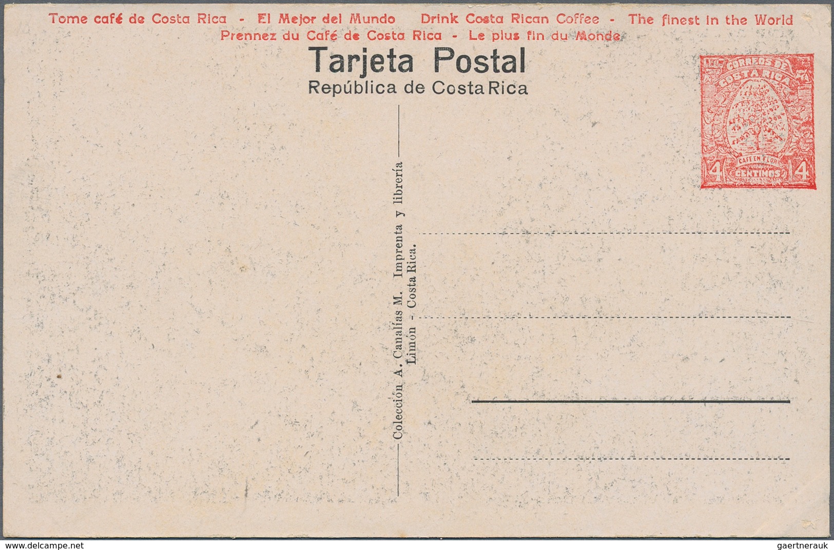 Costa Rica: 1923, Pictorial Stat. Postcard 4c. Red 'Coffee Plant' With Red Advert. 'Drink Costa Rica - Costa Rica