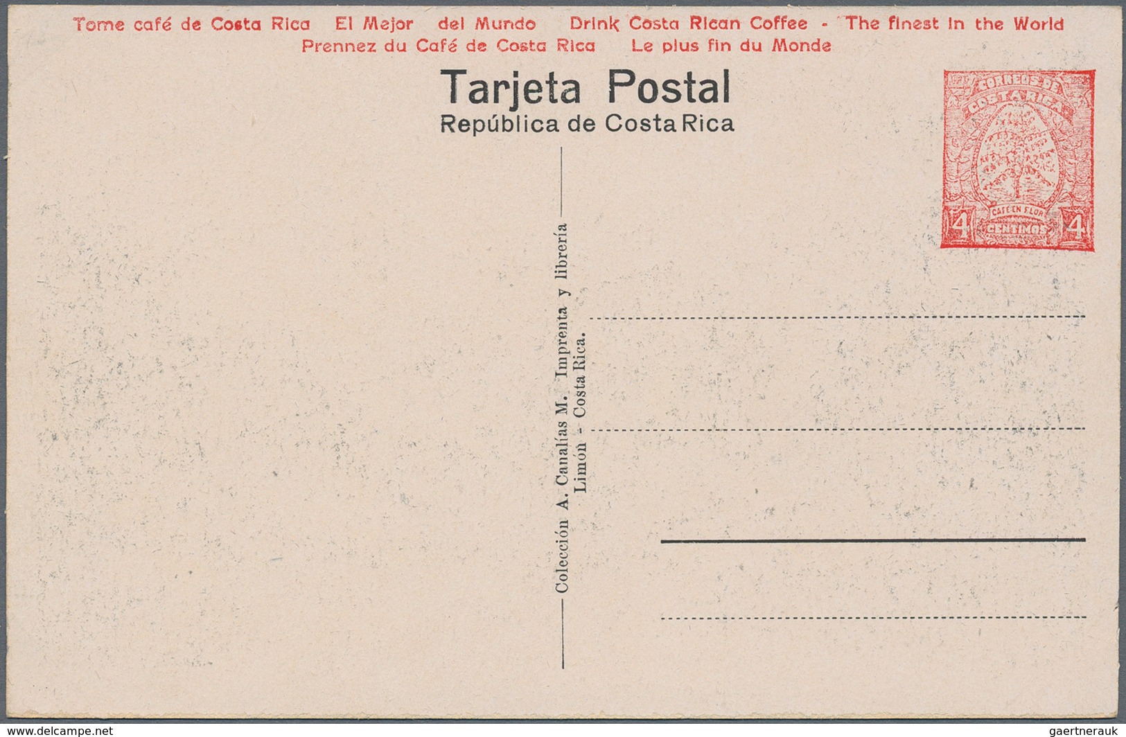 Costa Rica: 1923, Pictorial Stat. Postcard 4c. Red 'Coffee Plant' With Red Advert. 'Drink Costa Rica - Costa Rica