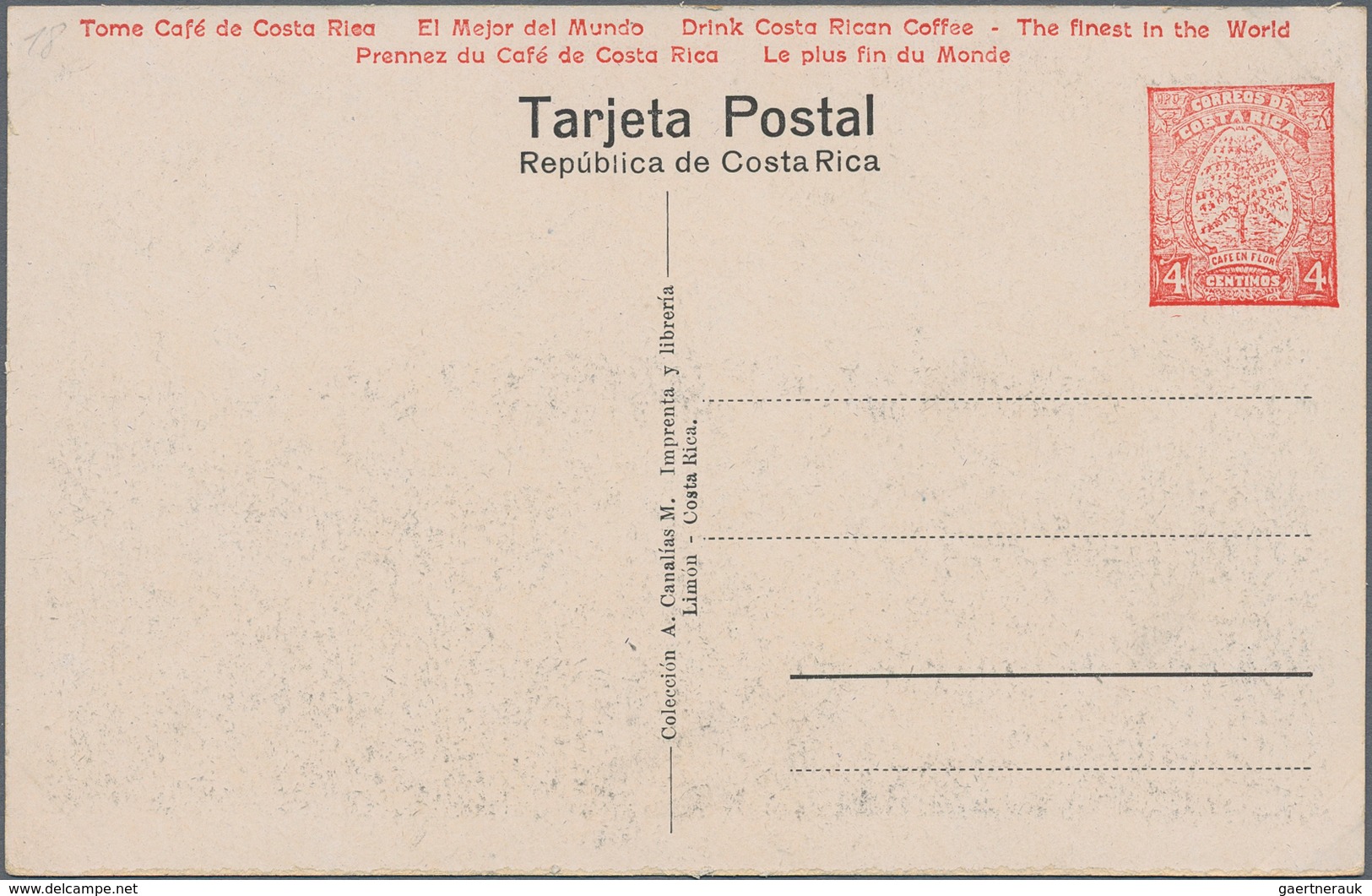 Costa Rica: 1923, Pictorial Stat. Postcard 4c. Red 'Coffee Plant' With Red Advert. 'Drink Costa Rica - Costa Rica