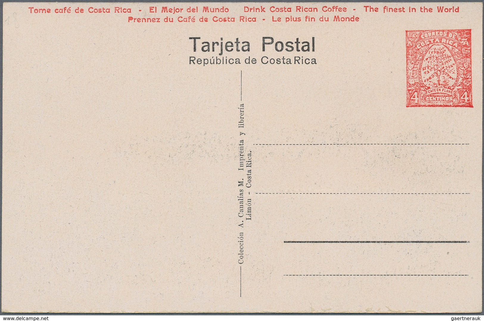 Costa Rica: 1923, Pictorial Stat. Postcard 4c. Red 'Coffee Plant' With Red Advert. 'Drink Costa Rica - Costa Rica